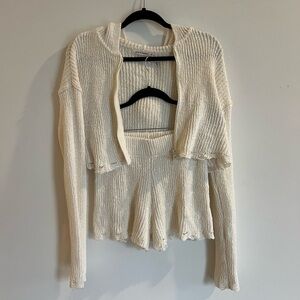 Moon & Madison Ivory Knit Cardigan and Short Set